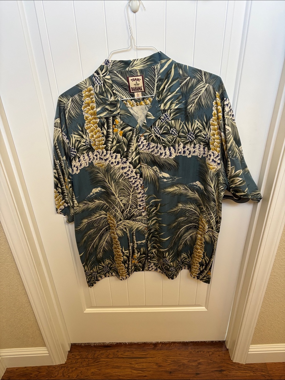 Tommy Bahama Dark Green Palm & Lei Print Camp Shirt